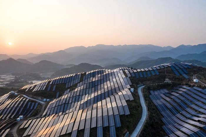 Aerial view of the solar power plant